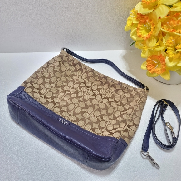 COACH WOMEN PARK SIGNATURE HOBO BLUE/BROWN - Picture 14 of 15